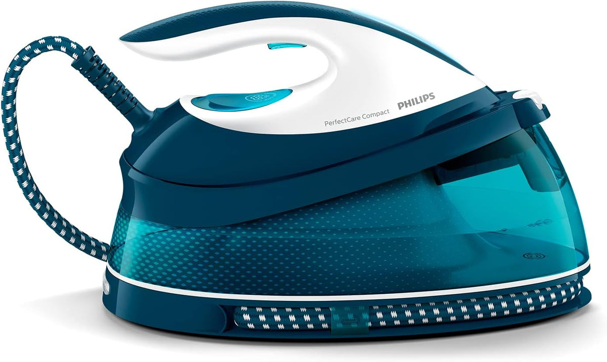PHILIPS centrale vapeur, 2400 W, 400 g, 1,5 L, 120 g, Bleu/Blanc, PerfectCare Compact Plus, Pression de 6, Technologie OptimalTEMP