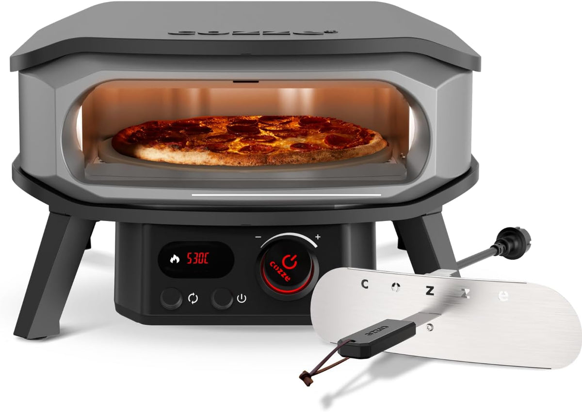 cozze Fours à pizza, 53 x 56 x 32 cm, 2200 W – 230 V, 2 m, Noir, ® ROTATE Pizza Oven Électrique, pierre tournante