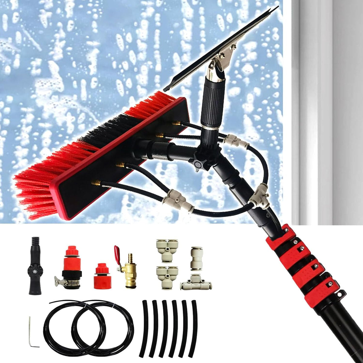 Aredwhiterui nettoyeur de vitres, 8 m, 12 m, 3.6M, Noir, Kit De Poteaux Légers Alimentés en Eau, Tête De Brosse Rotative