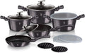 Berlinger Haus batterie de cuisine, Noir, 13 Pièces, Collection Carbon Pro, revêtement en marbre antiadhésif à 3 couches