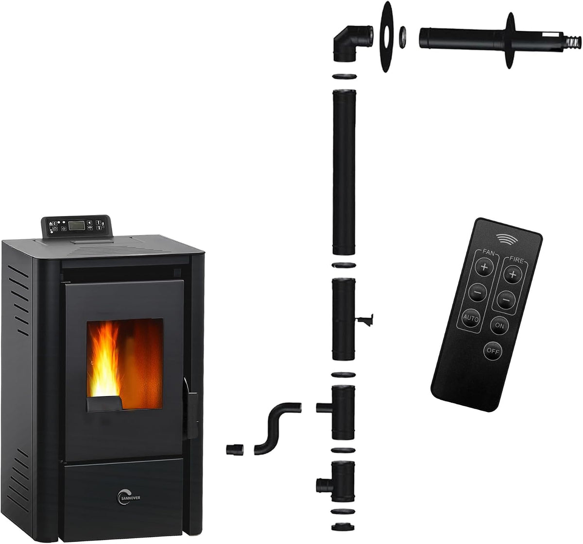 Sannover Thermique Chauffage aux granulés, 9,4 kW, Noir, Poêle à granulés étanche Anita Sannover + Kit d'installation