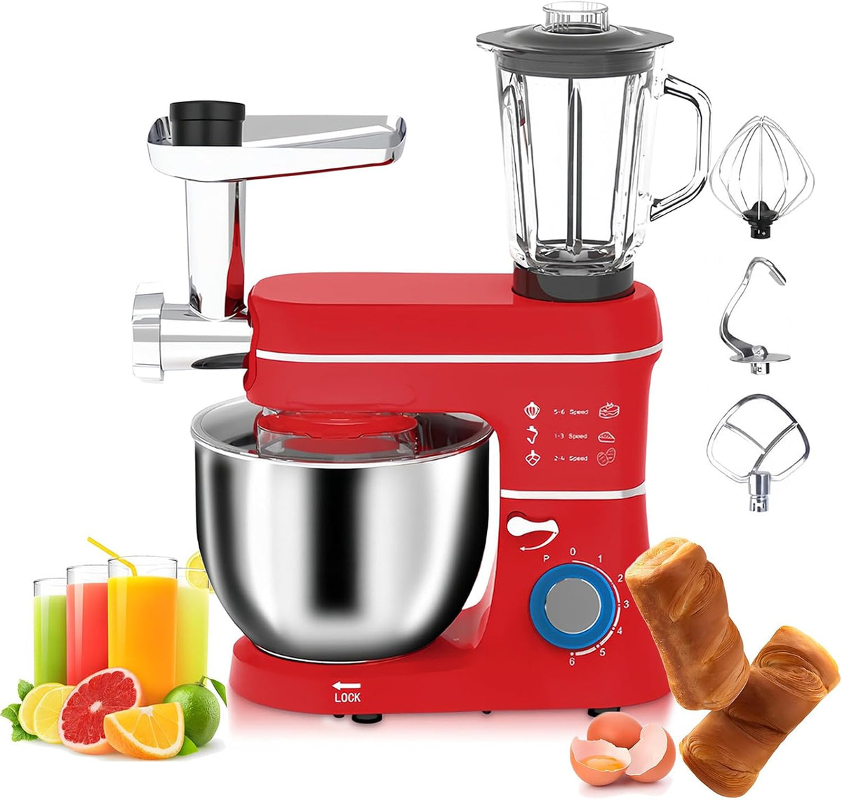 Fablestoryem blender, 1400 W, 10 L, Rouge, Robot Mixeur Multifonctions, Robot Cuisine, Hachoir à Viande, Robot Patissier