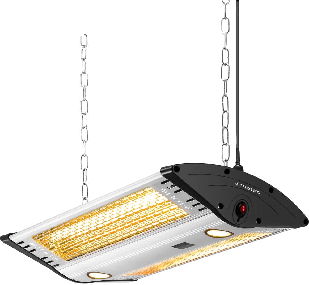 TROTEC Appareils de chauffage extérieur, 1.000 W, 2.000 W, 15 m, Noir, Radiateur de plafond IR 2000 C chauffage infrarouge de terrasse