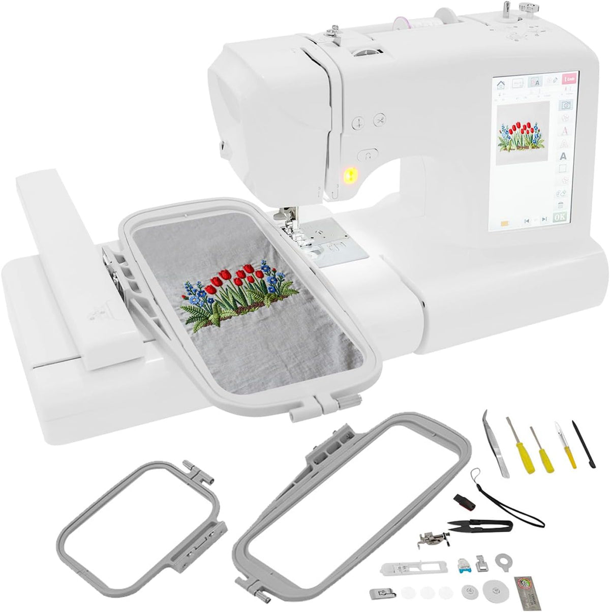 Levkitch machine à coudre, 43 × 38 × 35 cm, 45 W., 100-240 V, 50/60 Hz., blanc., et à broder pour ordinateur
