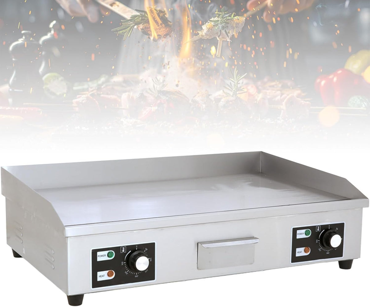 GwlThixion plancha, 1600 W, 22CM, Argenté, électrique professionnelle inox, Barbecue Électrique, Corps en acier inoxydable