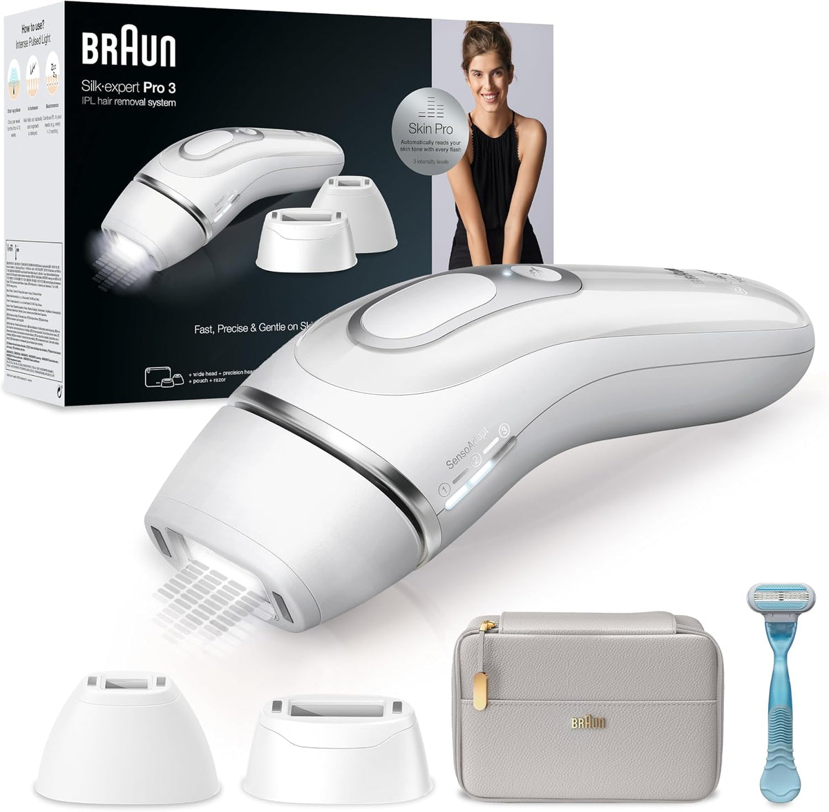 Braun épilateur à lumière pulsée, Marron/Blanc/Argenté, Silk·expert Pro 3 PL3221, Épilateur Lumière Pulsée