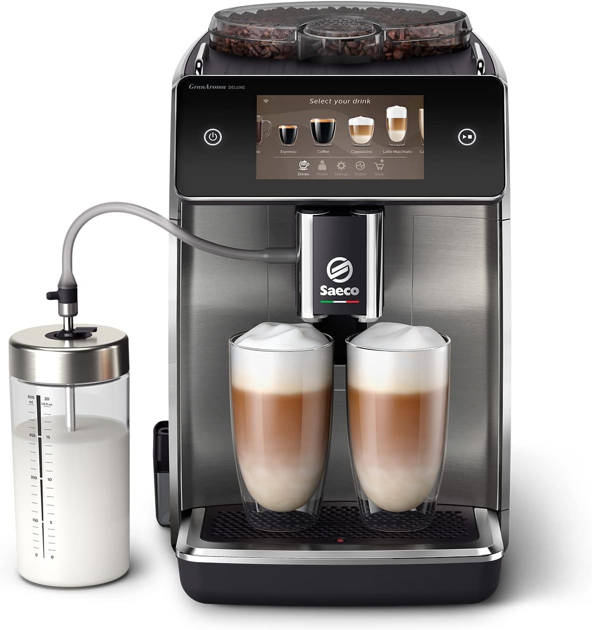 PHILIPS broyeur, Noir, Saeco GranAroma Deluxe Machine Expresso - Café à Grain - Connexion Wi-Fi, 18 Spécialités de Café