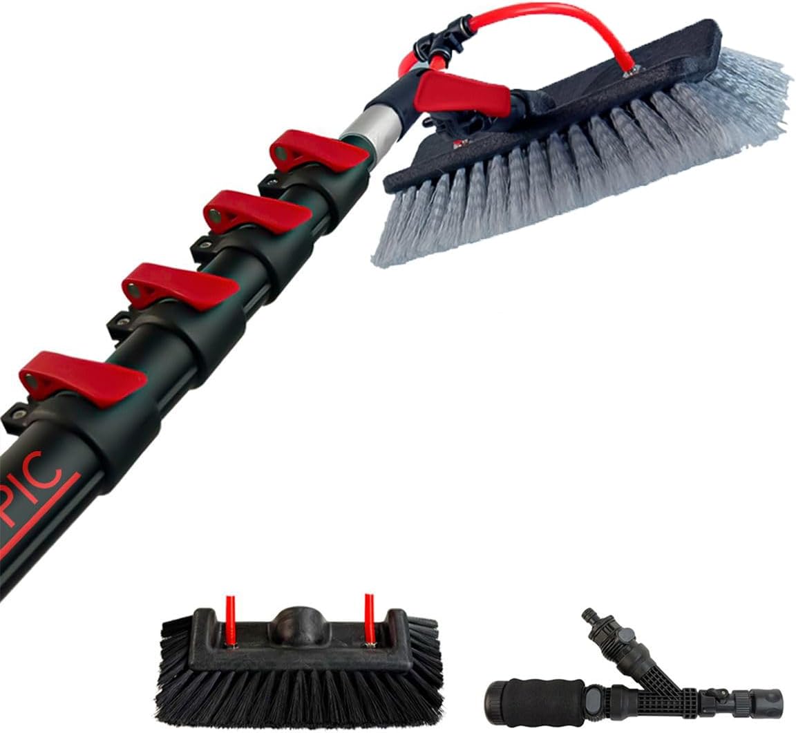 aquascopic Brosses, 7,2 m, Noir, Manche Télescopique en Aluminium, Brosse à Panneaux Solaires & Vitres, Manche Léger et Réglable pour Nettoyage Toit