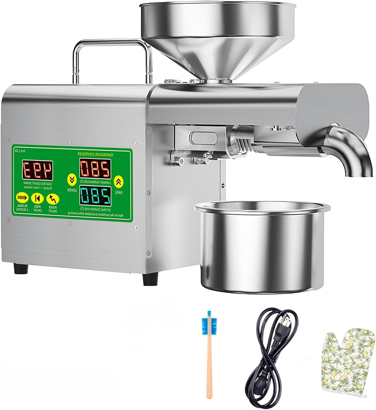 WDDEYYDS Presse-purée, 1500 W, 110 V, 220 V, Argenté, Presse à Huile électrique, Double Mode de Pressage à Froid et à Chaud