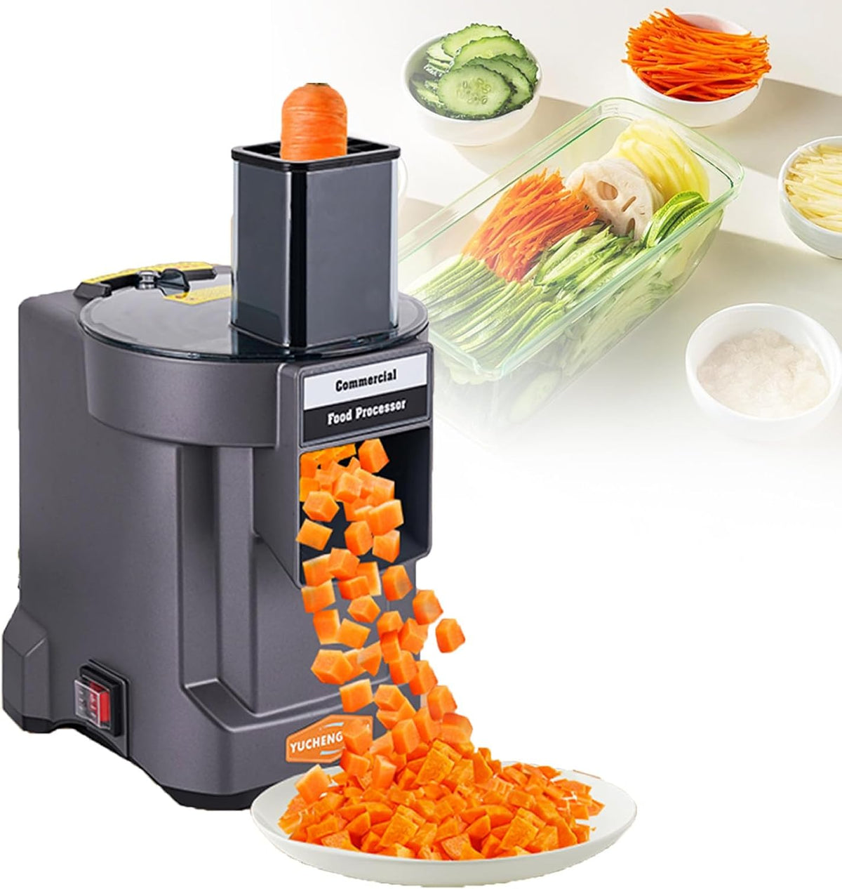 Hachoir trancheuse électrique, 265 x 370 x 295 mm., 100 W., Noir, à légumes électrique, trancheuse et broyeuse multifonction pour couper en dés