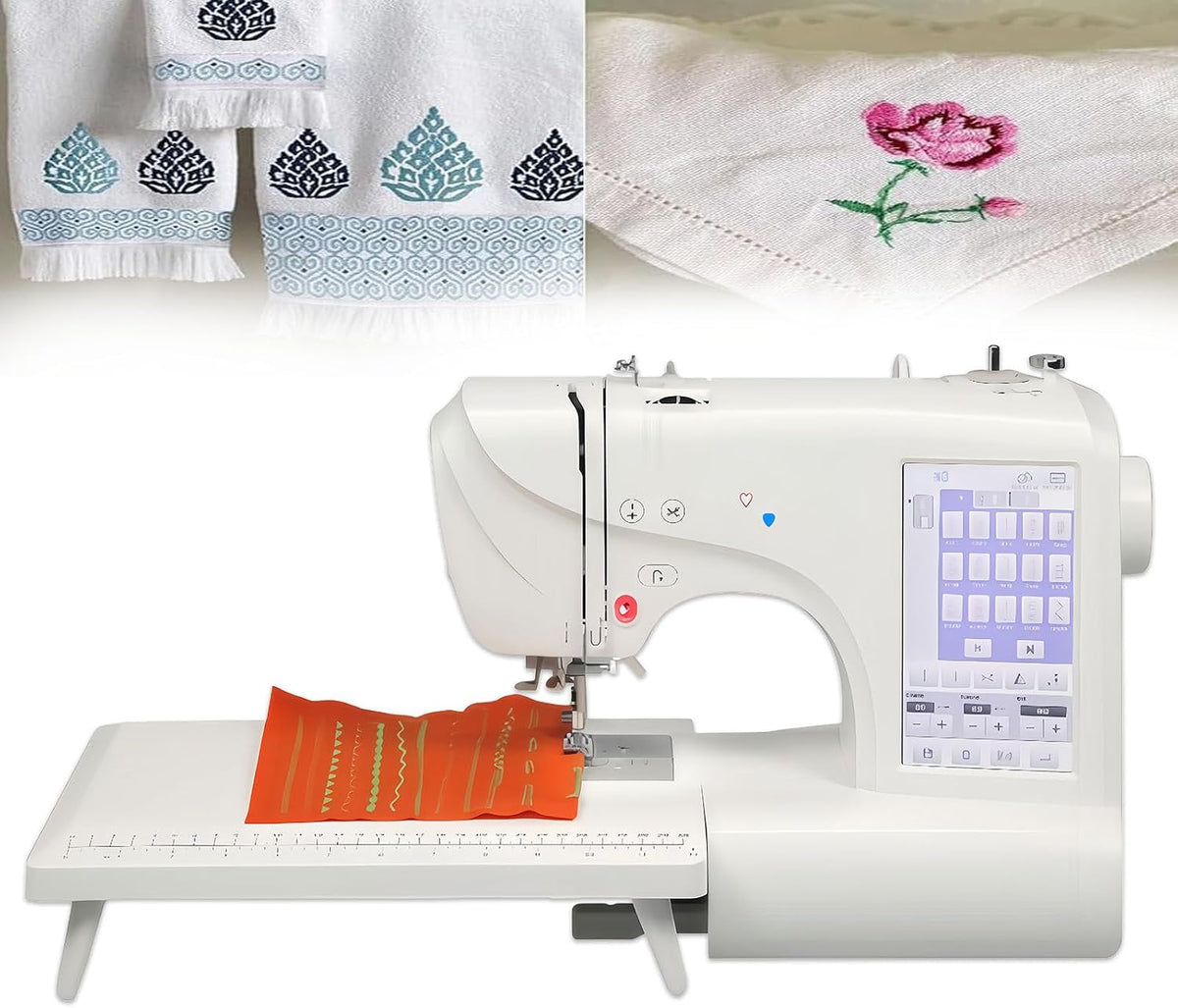 Glowdora machine à coudre, 7 Pouces, Noir, Petite pour Débutants, Machine À Broder avec Éclairage LED, Écran Tactile 158 Motifs Intégrés