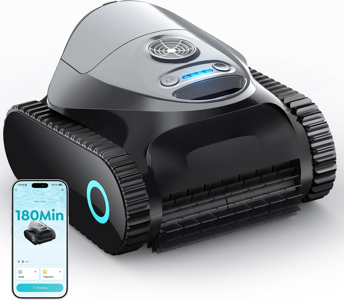 BRINBO Systèmes de nettoyage automatique, 150 m, Gris, C1 Robot Piscine Fond et Parois, Ligne d'eau, Double Filtre