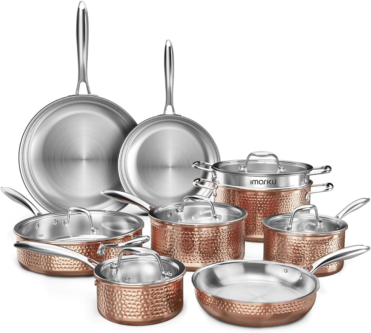 imarku batterie de cuisine, Rose, Ensemble de casseroles et poêles 14 pièces - Or