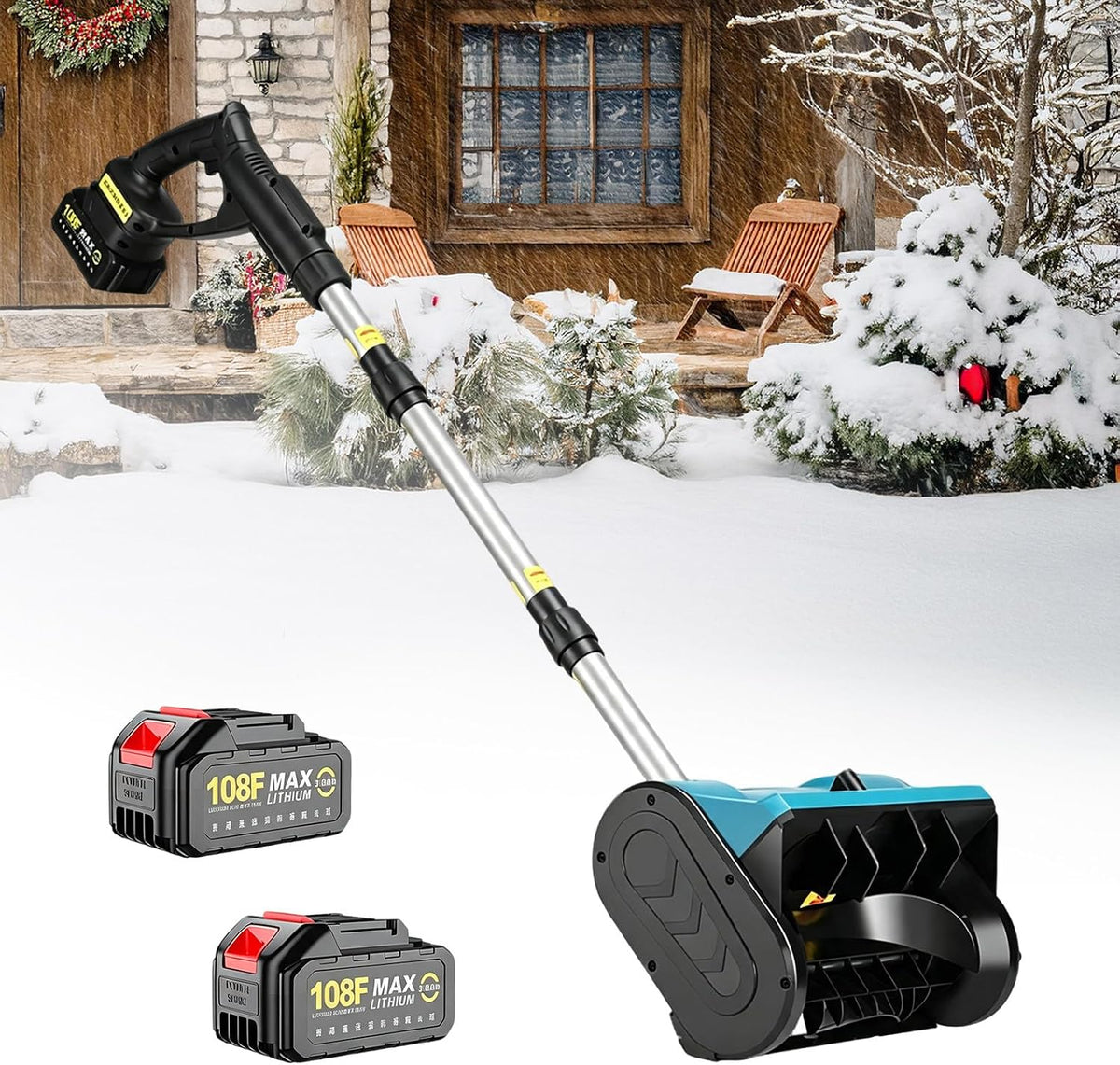 LURECAQING Pelles à neige, 21 V, 21 V, 6.0AH, 33 cm, ABS, alliage d'aluminium, Bleu, Pelle à Neige électrique Batterie sans Fil -Blue