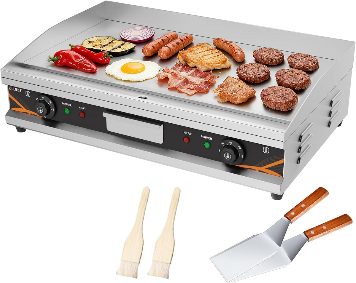 DULNICE plancha, 73x47 cm, 4400 W, Argenté, Électrique Professionnelle en Acier Inox, Commerciale Electrique de Cuisson Grill Lisse
