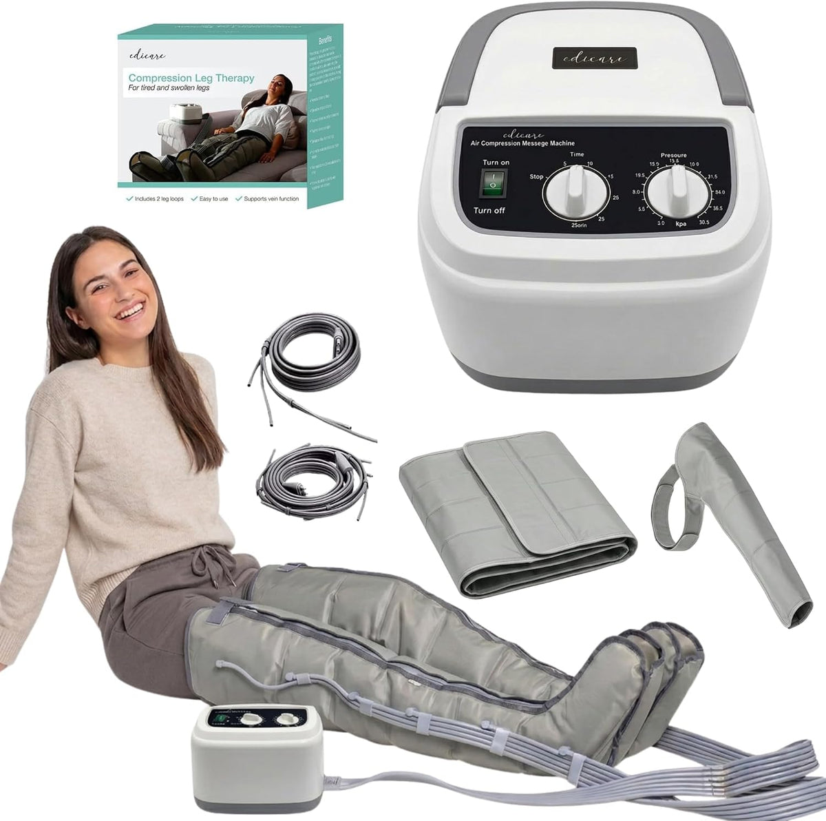 Edicare appareil de massage, Noir, Bottes Pressothérapie, Drainage Lymphatique, Equipe Complète, Massage et Relaxation