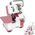 NYANS surjeteuse, Rose, Professionnelle 4 Fils avec Kit d'Accessoires - 1200 Points/Minute, Éclairage LED Et Pédale