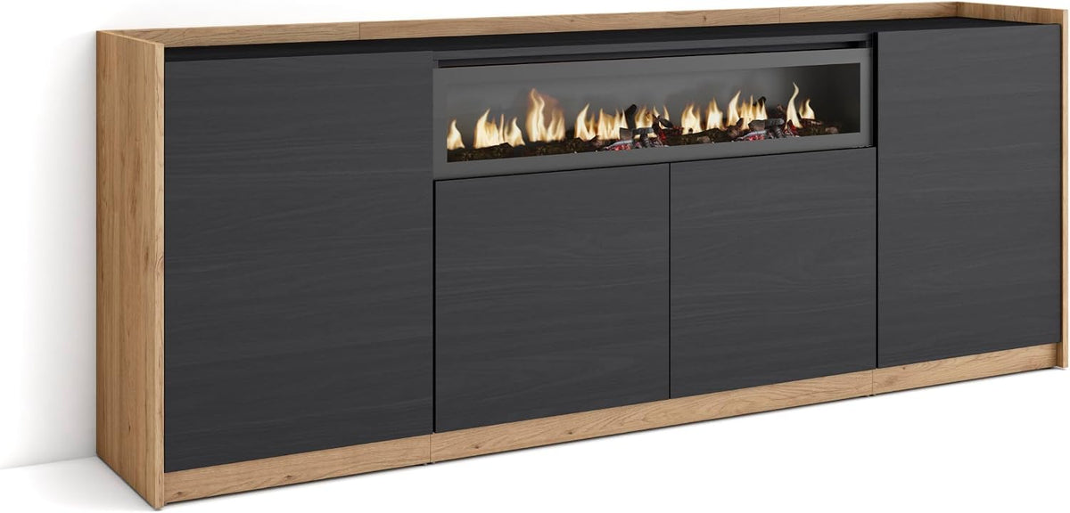 Skraut Home cheminée électrique, 102 cm de large, 21 cm de haut., 34w., 207x80x37 cm, Noir, Buffet Salon et Cuisine