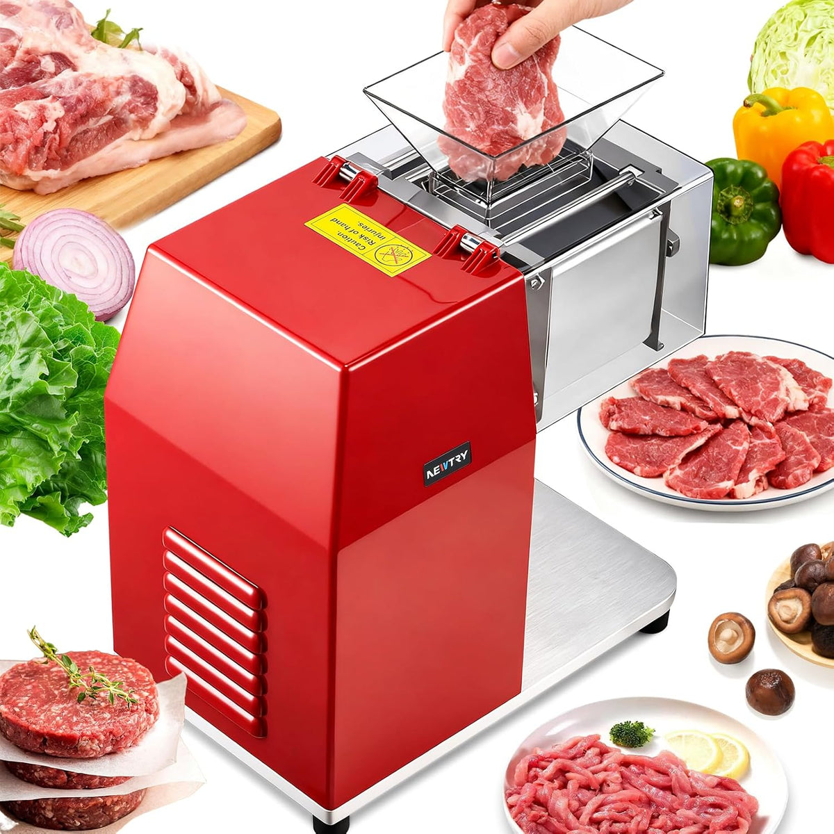 NEWTRY trancheuse électrique, 850 W, 2,5 mm, Argenté, Trancheuse viande commerciale Gastro coupe dés, Acier inoxydable