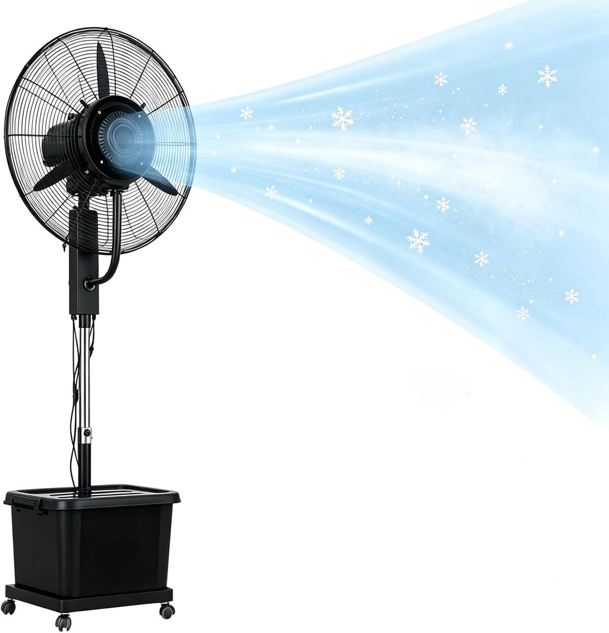 Lsoiup rafraîchisseur d'air, 260 W, 220 V ~ 50/60Hz, 55 dB (min) – 70 dB (max), 42 L, 200 cm, Blanc, Ventilateur Brumisateur sur Pied avec Roulettes