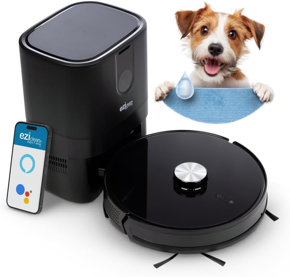 EZICLEAN robot aspirateur, Noir, Laveur connecté avec Base aspirante I-Bot Z7 Smart