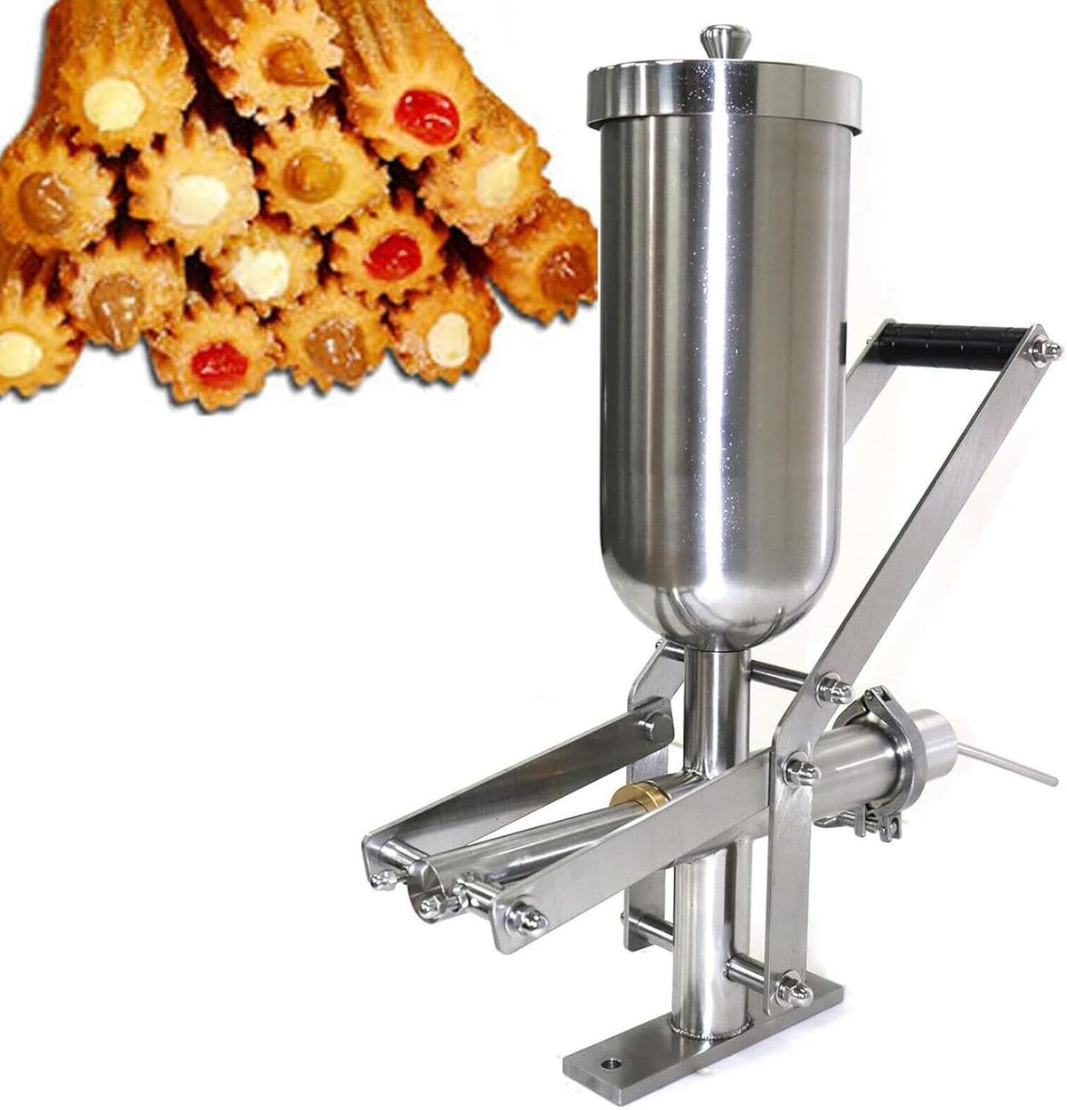 Dfdieratve Machines à donuts, 5 litres, 5 L, 1 g, Acier inoxydable 304, Argenté, Machine de Remplissage de Beignets Manuelle
