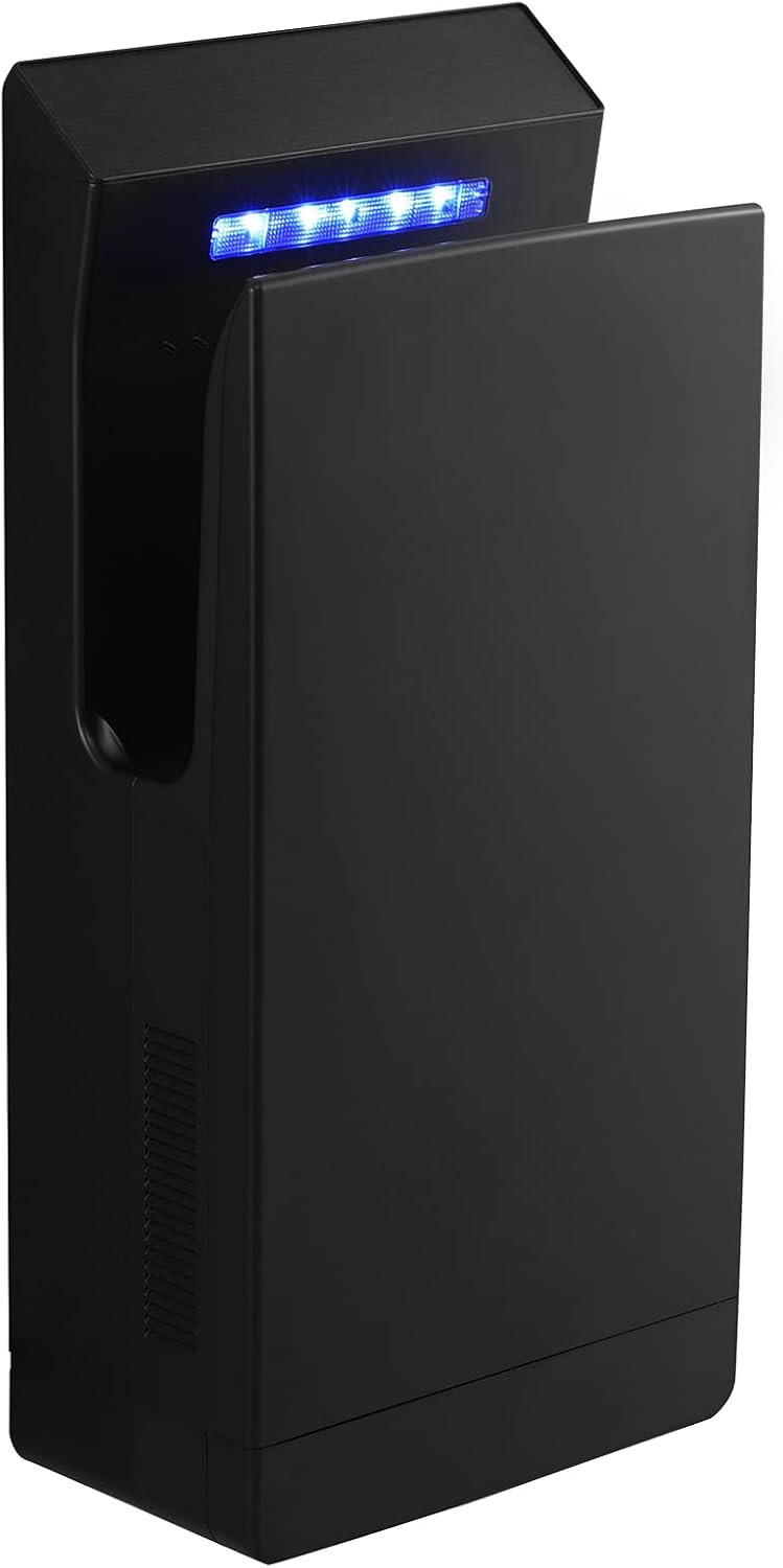 QL Sèche-mains, 1350 W, Noir, Électrique avec Stérilisation UV et Filtre HEPA, Air-Jet Ions Automatique, Commerciale Seche Main Mural