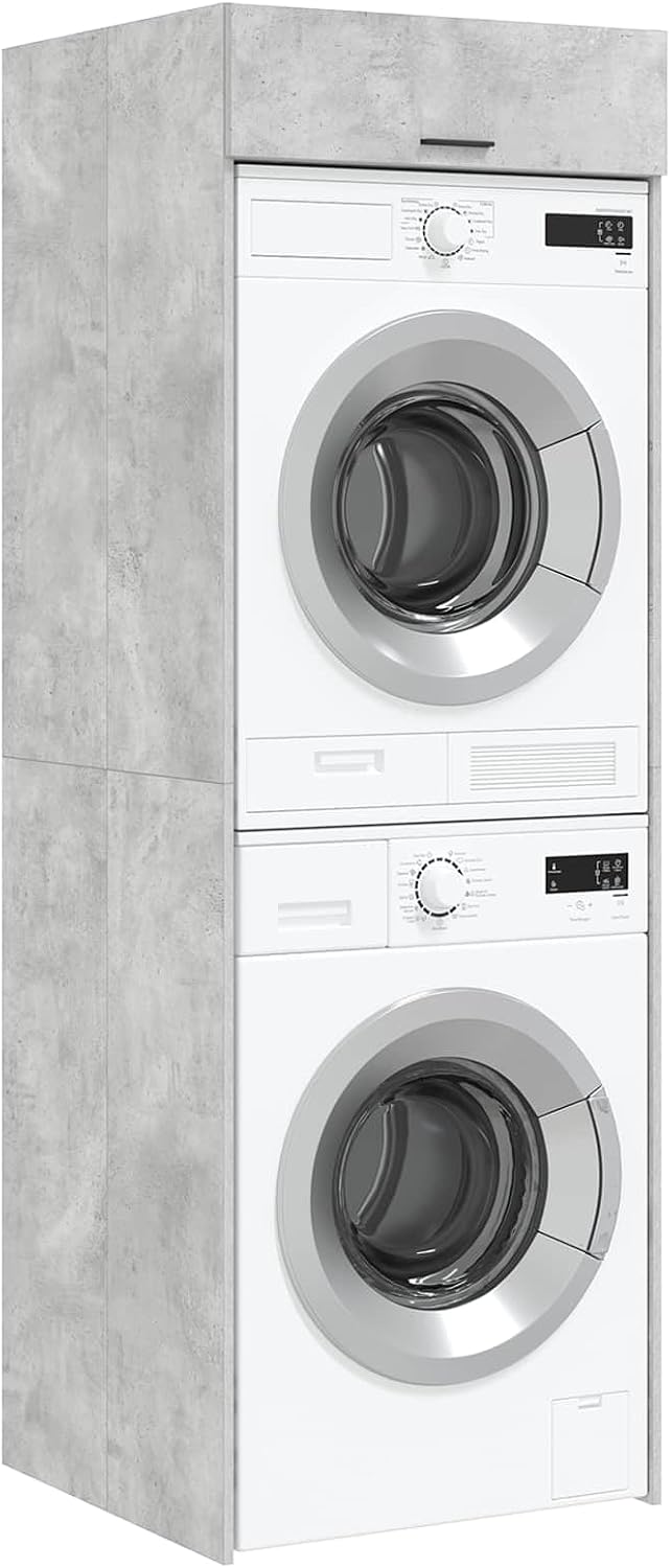 Tomostar lave-linge, 67,5x68x200 cm, Bois d'ingénierie, Béton, Armoire pour Machine à Laver et Sèche-Linge