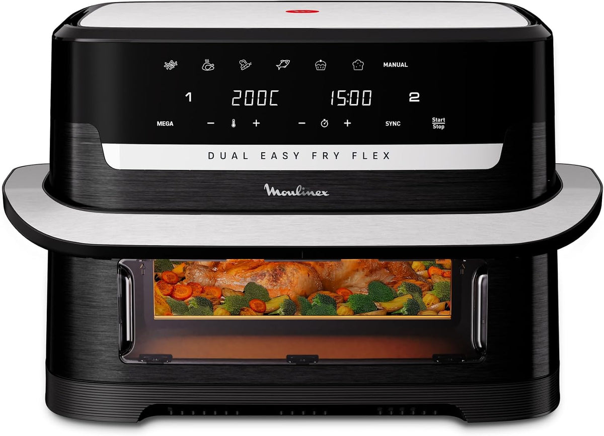 Moulinex friteuse à air chaud, 9 L, Noir, - Easy Fry Dual Flex air fryer - 7 programmes