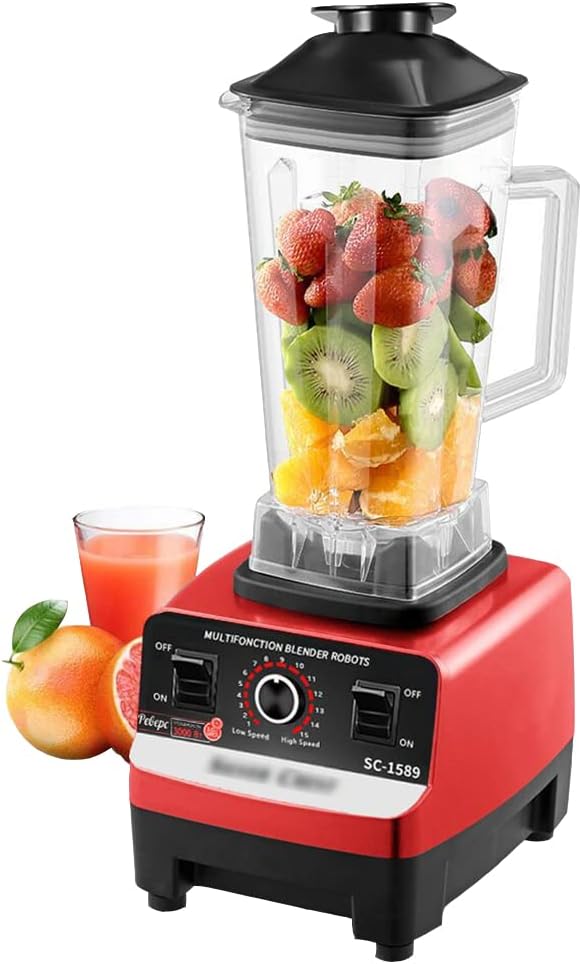 MNSRRN blender, 2 L, rouge, Concasseur à Glace Multifonctionnel, Smoothie, Mélangeur de Puissance élevée
