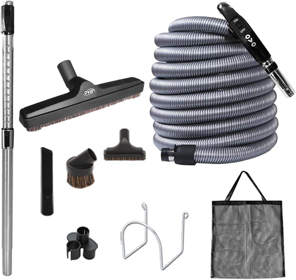 OVO Brosses, Noir/Gris, Nadair d'aspiration centralisée pour tapis de fixation Cleaing Outil Kit, Entraînée Brosse à tapis
