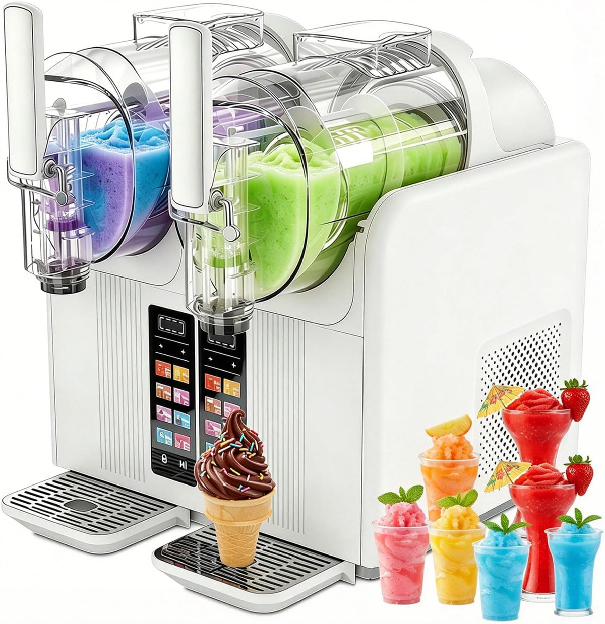 JIYINGHUI sorbetière, Blanc, Machine à Granita Et à Glace Molle 2 En 1, 7 Programmes Prédéfinis Et écran LED