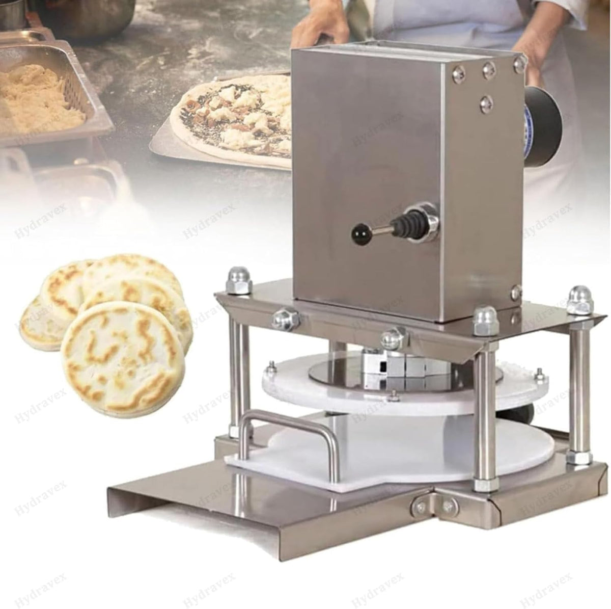 Hydravex Laminoirs à pâte, 220 V, 22 cm, 25 cm, 30 cm, 30 cm, acier inoxydable de qualité alimentaire, Noir, Machine à pizza