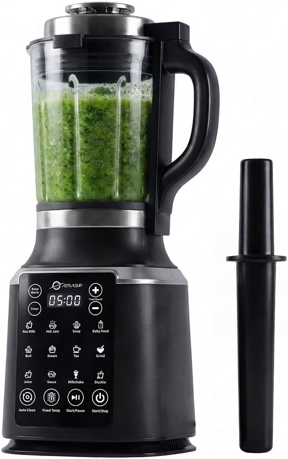 ASTRALSHIP blender, 1500 W, Noir, de cuisine en verre avec manipulation, mixeur pour smoothies, mixeurs professionnels à moteur