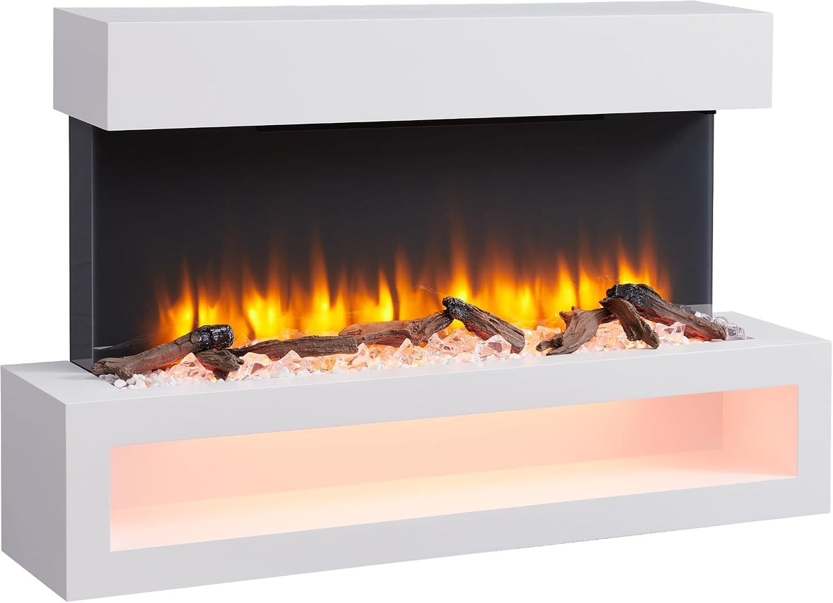 BALDERIA cheminée électrique, 2000 W, Blanc, Foyer électrique Mural avec Effet de Flammes 3D, Chauffage, éclairage LED