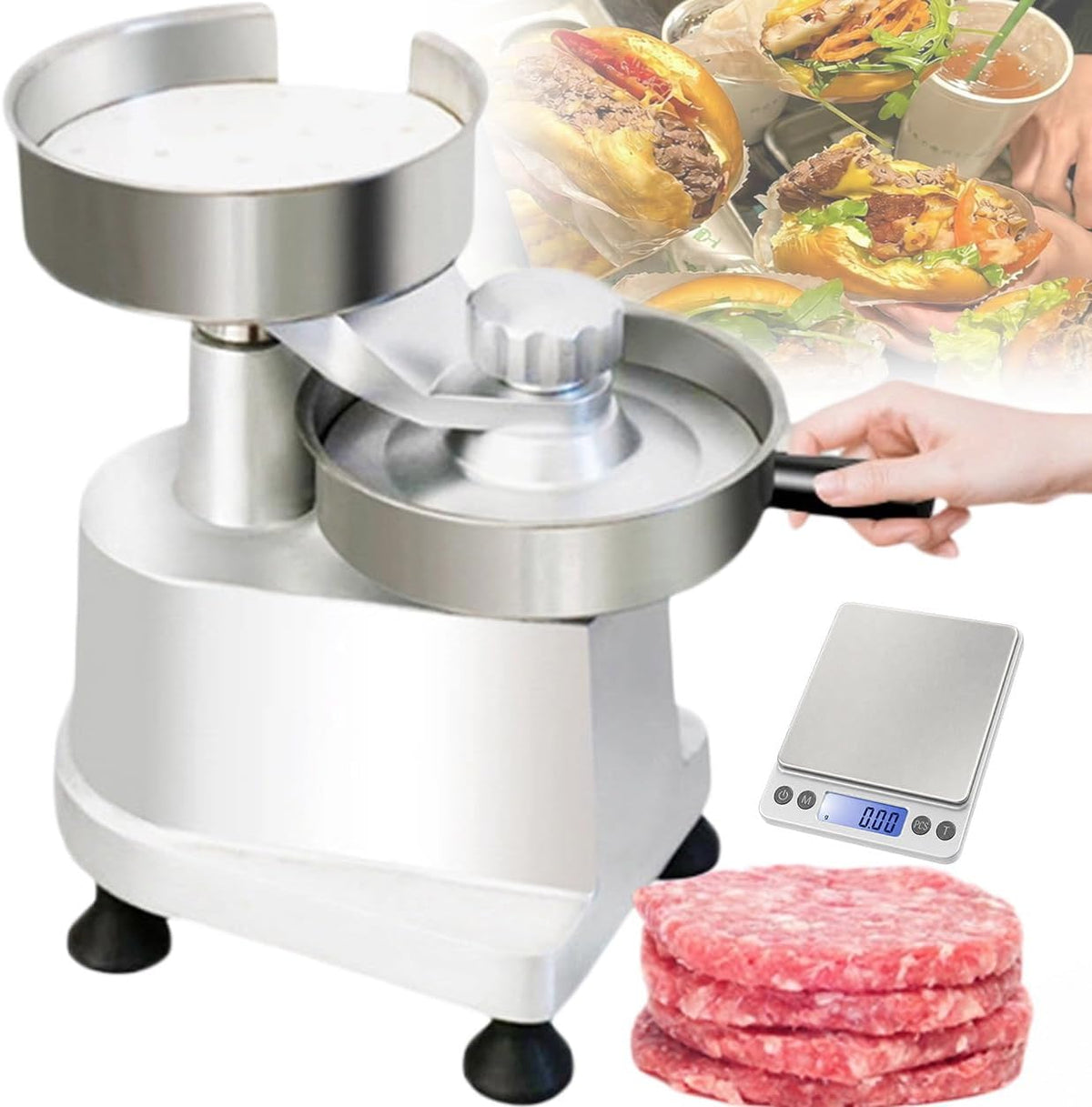 XygZythror Presses à pâte, 150 Mm, Plateau en acier inoxydable + corps robuste en alliage d'aluminium, Noir, Machine à Hamburger Presse à Burger