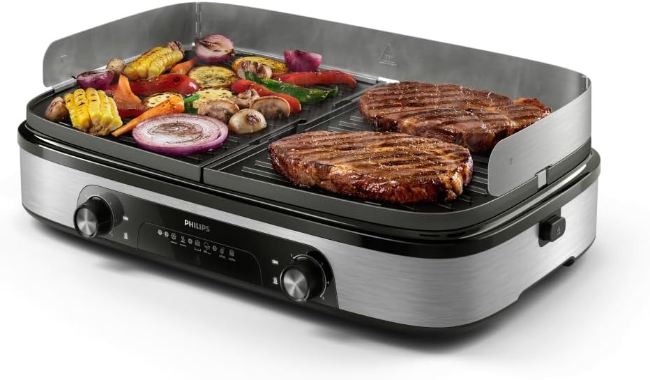 PHILIPS grill électrique, 2400 W, 1400 cm, Noir, & Plancha 5000, Température réglable, 5 niveaux de température