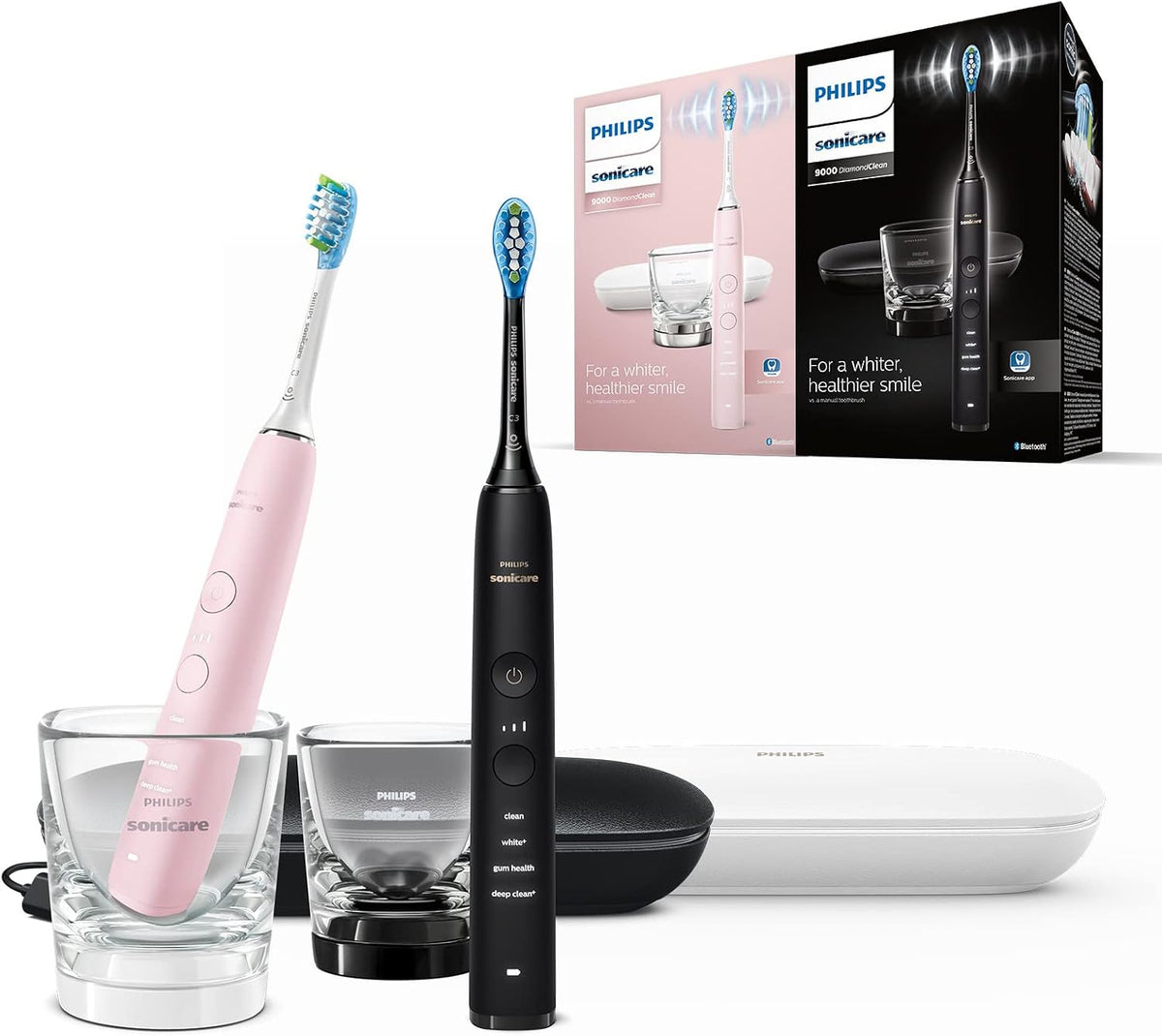 Philips Soniques, Noir/Rose, Sonicare Coffret DiamondClean 9000 brosses à dents électriques connectées, Noir & Rose (modèles HX9911/09 + HX9911/29)