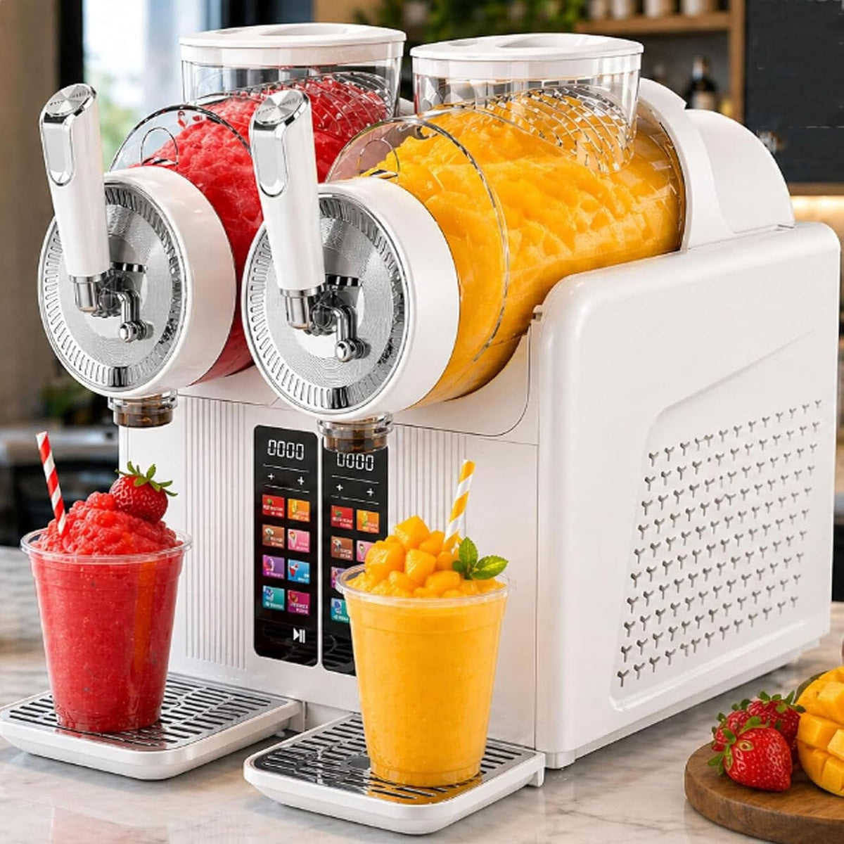 ZXSYYDS Machines à granité, 398 x 380 x 420 mm, 2 L x 2 (4000 ml), 430 W, 2 litres, Blanc, Machine à Granita Et à Glace à L'italienne 7 en 1