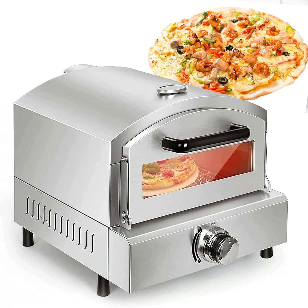 JOSBY four à pizza, 425 x 520 x 410 mm, Acier inoxydable, Argent, d'extérieur en Acier Inoxydable, Pierre à Pizza