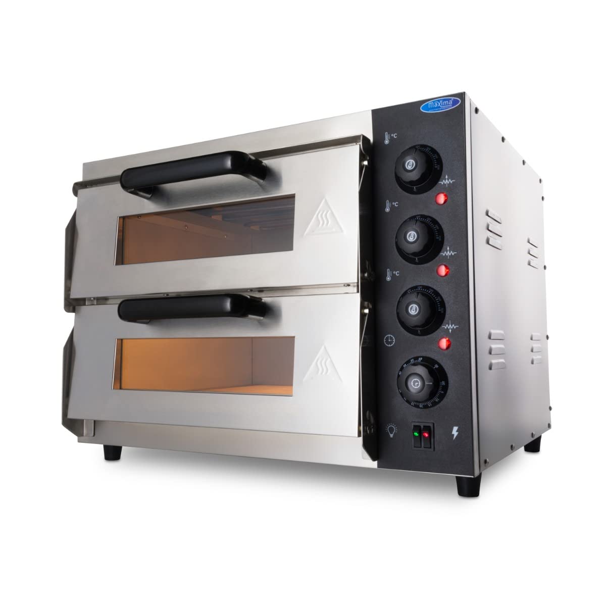 Maxima four à pizza, 40 cm, Noir/Argenté, 2 pizzas, diamètre, 2 compartiments, convient pour pizza, éclairage