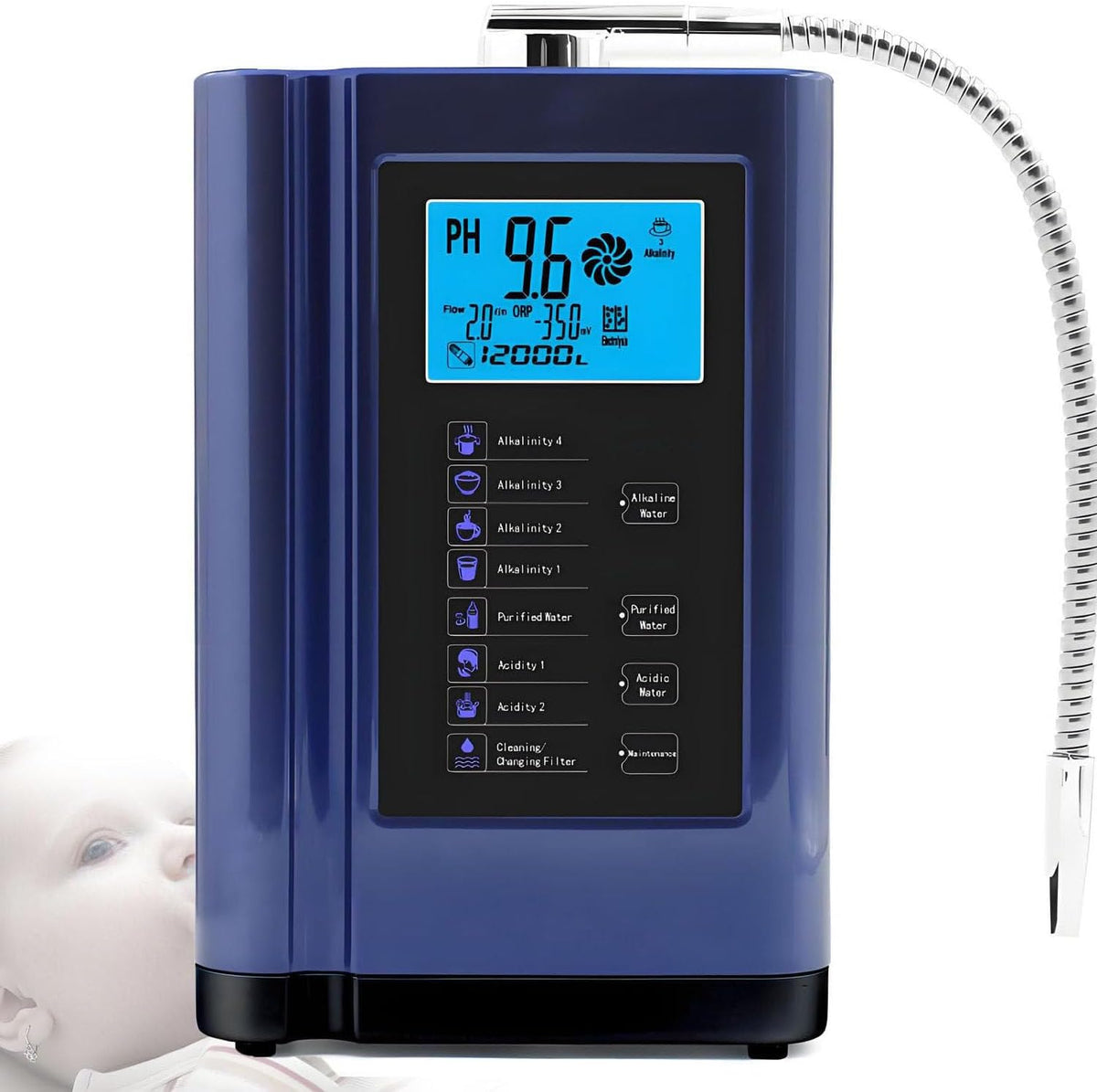 ROEFETY Purificateurs d'eau, 285 x 170 x 110 mm, Bleu, Purificateur d'eau, ioniseur d'eau