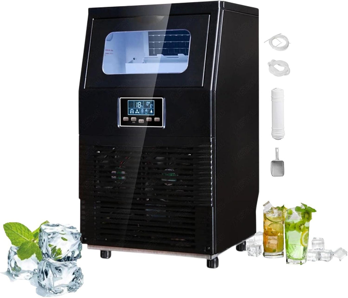 PanHuiWen machine à glaçons, 345*339*602 mm/13.6*13.4*23.7in, 200 W, 220 V/50Hz, 4 kg, 40 kg, Noir