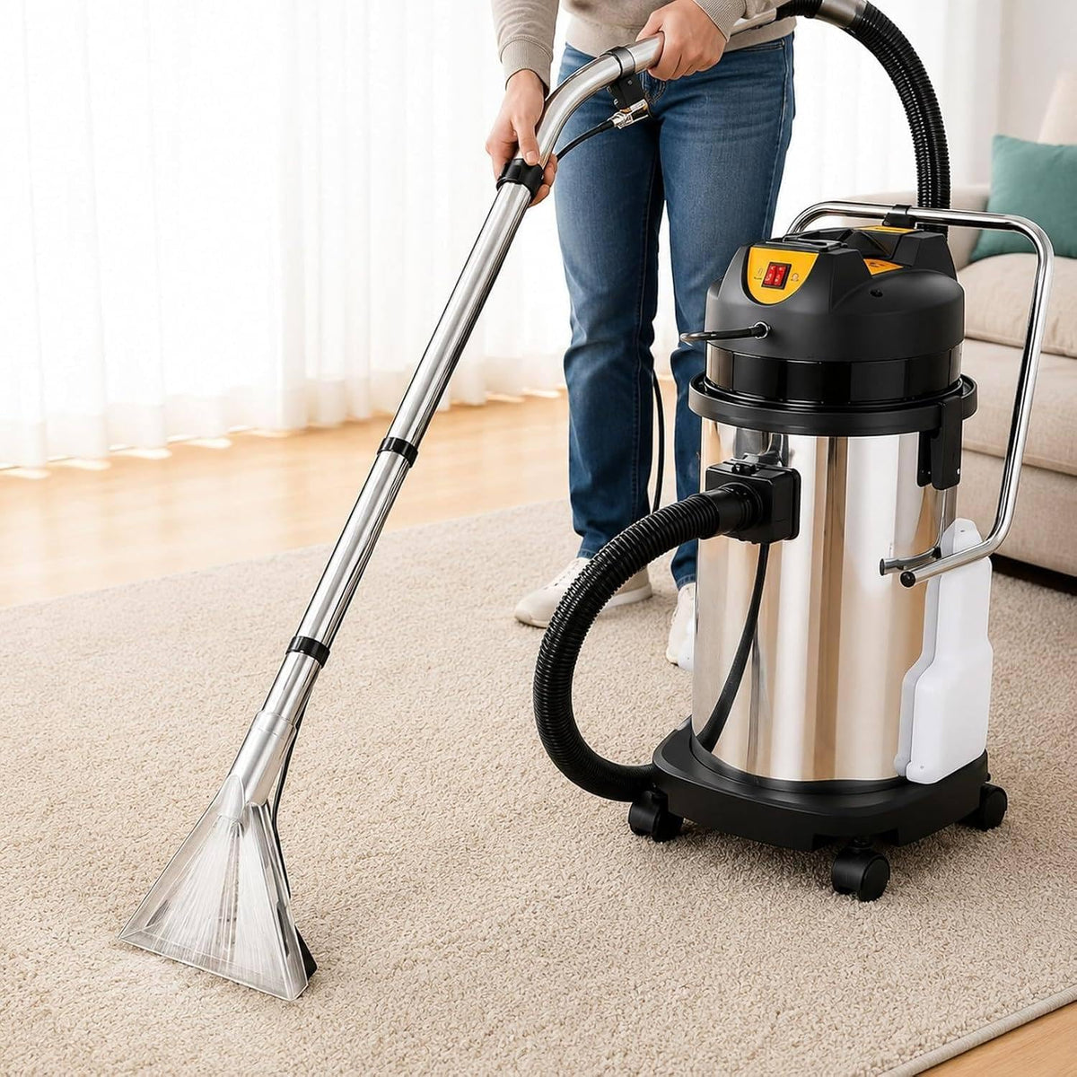 WEIZIIA canapé, 220–240 V, 40 L, 10 L, Argenté, Shampouineuse Tapis, Injecteur Extracteur Professionnel, Réservoir d'Eau Propre séparé