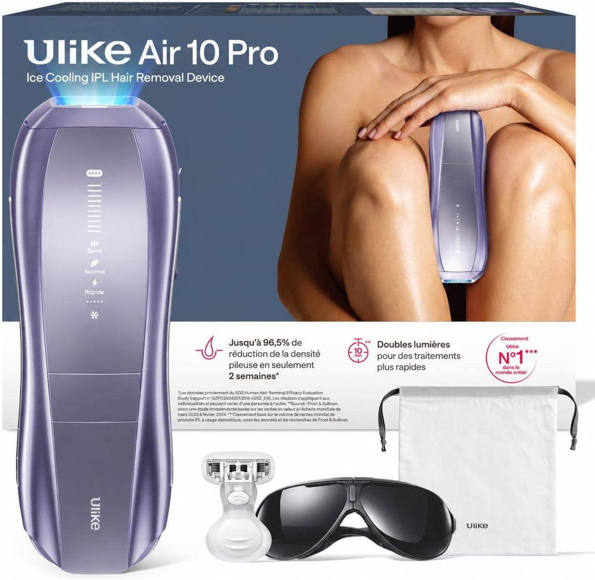 Ulike épilateur électrique, Noir, Air 10 Pro Épilateur Lumière Pulsée IPL Femme Homme, Visage & Corps, Double Lampe