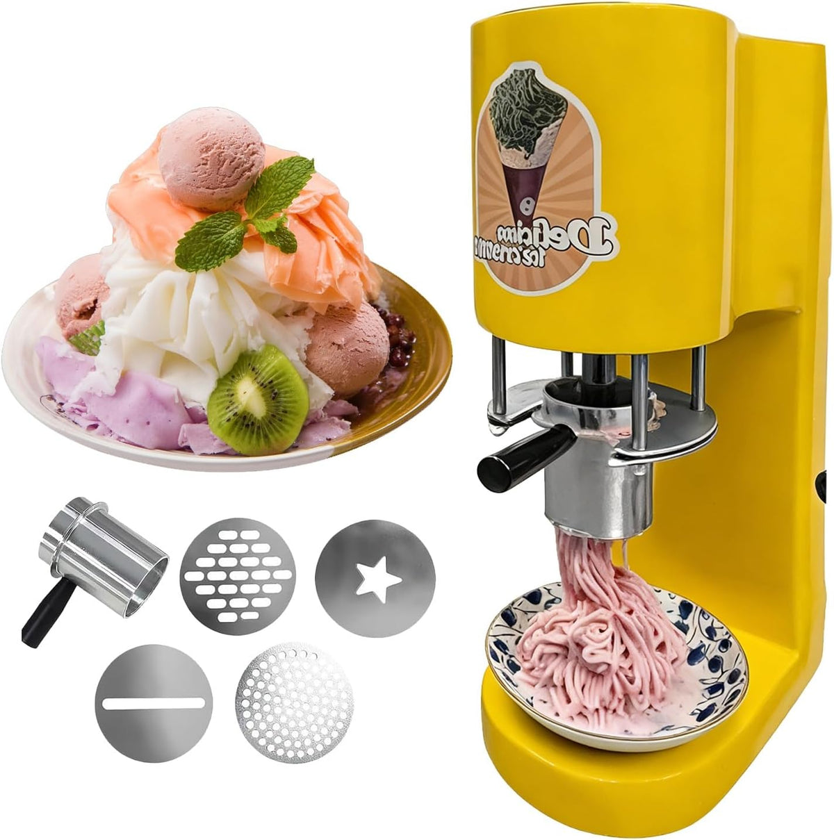QITUJOUR sorbetière, 80 W, 420 Ml, Argenté, Machine à Glace Professionnelle Pour Spaghettis, Professionnelle En Acier Inoxydable Avec 4 Moules à Pâtes
