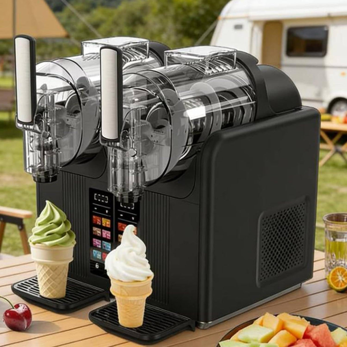 YMAOMAO sorbetière, 398 x 380 x 420 mm, 2 L par réservoir, 2 réservoirs au total, 430 W, 430 W, Noir / Blanc, Machine à Granité Autonettoyante