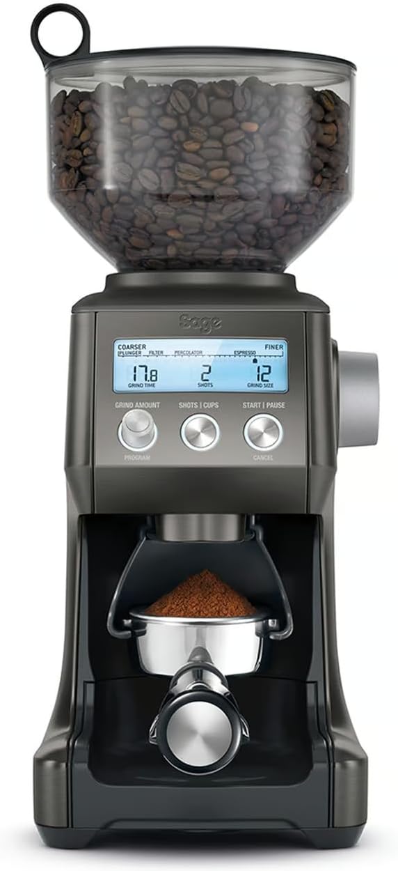 Sage Moulins électriques à meules, 165 W, Argenté/Noir, The Smart Grinder Pro, Acier Inoxydable Noir, 60 Réglages de Mouture