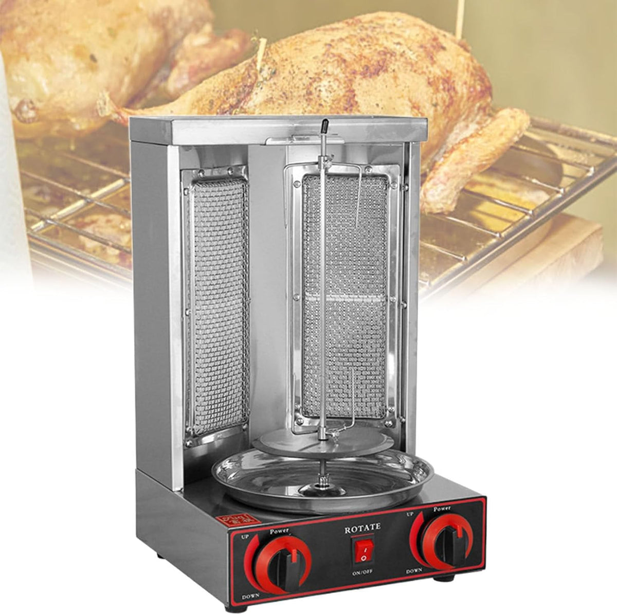 Rotissoire Barbecues à gaz, 3000 W, Argenté, Table Barbecue À Gaz Acier Inoxydable-Rotation 360°C, Viande Döner/Kebap Pour La Maison