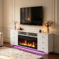 FENCHILIN cheminée électrique, 140x65x40 cm, Noir, avec Meuble TV et éclairage RGB 6 tiroirs, 13 couleurs de flamme